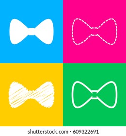 Bow Tie icon. Four styles of icon on four color squares.