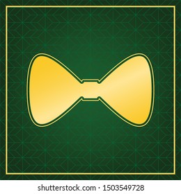 Bow Tie icon. Golden icon with gold contour at dark green gridded white background. Illustration.