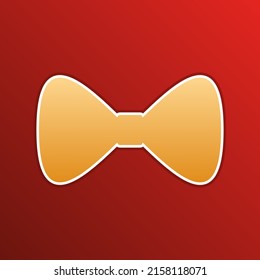 Bow Tie icon. Golden gradient Icon with contours on redish Background. Illustration.