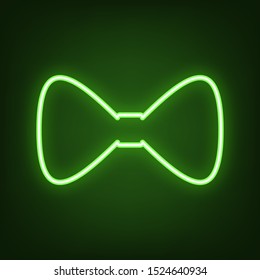 Bow Tie icon. Green neon icon in the dark. Blurred lightening. Illustration.