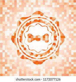 bow tie icon inside abstract orange mosaic emblem