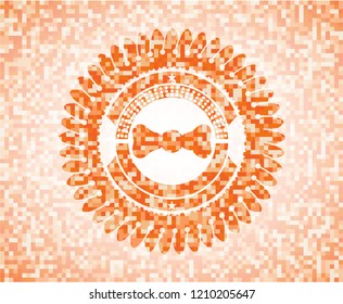 bow tie icon inside abstract orange mosaic emblem with background