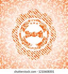 bow tie icon inside abstract emblem, orange mosaic background