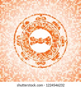 bow tie icon inside abstract emblem, orange mosaic background