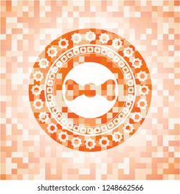 bow tie icon inside abstract orange mosaic emblem with background