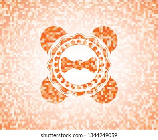 bow tie icon inside abstract emblem, orange mosaic background