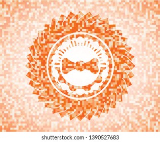 bow tie icon inside abstract emblem, orange mosaic background