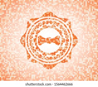bow tie icon inside abstract emblem, orange mosaic background