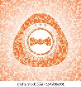 bow tie icon inside abstract emblem, orange mosaic background
