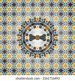 bow tie icon inside arabesque badge. arabic decoration.