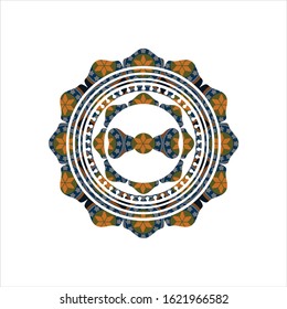 bow tie icon inside arabesque badge background. arabic decoration.