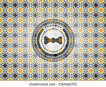 bow tie icon inside arabic badge background. Arabesque decoration.