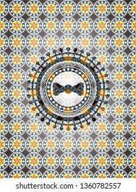 bow tie icon inside arabic style emblem. Arabesque decoration.