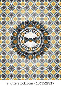 bow tie icon inside arabic badge background. Arabesque decoration.