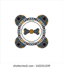 bow tie icon inside arabic badge background. Arabesque decoration.