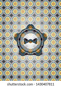 bow tie icon inside arabic badge. Arabesque decoration.