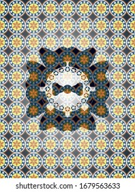bow tie icon inside arabic badge. Arabesque decoration.