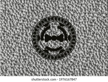 bow tie icon inside black emblem with grey bubbles background. Vintage. Vector Illustration. Detailed. 