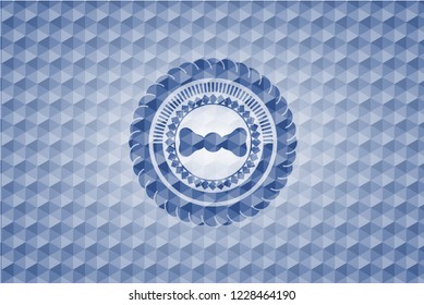 bow tie icon inside blue hexagon badge.