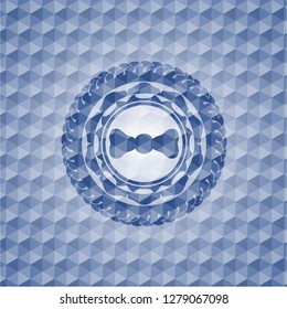 bow tie icon inside blue hexagon badge.