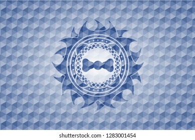bow tie icon inside blue badge with geometric background.