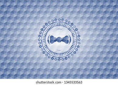 bow tie icon inside blue polygonal emblem.