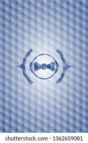 bow tie icon inside blue badge with geometric background.