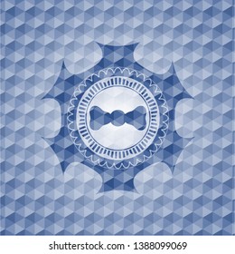 bow tie icon inside blue badge with geometric background.