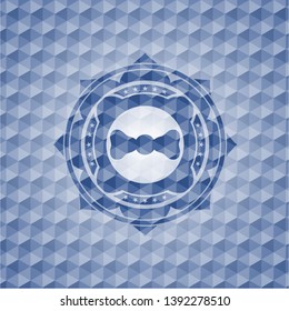 bow tie icon inside blue badge with geometric pattern background.