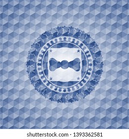 bow tie icon inside blue hexagon emblem.