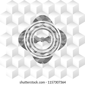 bow tie icon inside grey emblem with cube white background