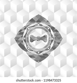 bow tie icon inside grey emblem. Retro with geometric cube white background