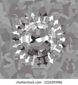 bow tie icon inside grey camouflage texture