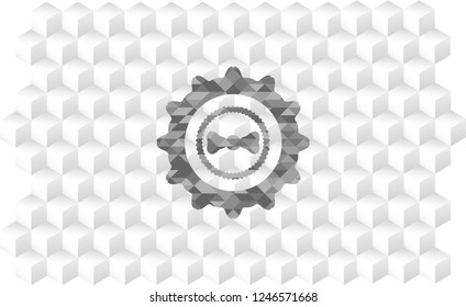bow tie icon inside grey icon or emblem with geometric cube white background