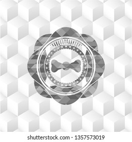 bow tie icon inside grey emblem. Retro with geometric cube white background