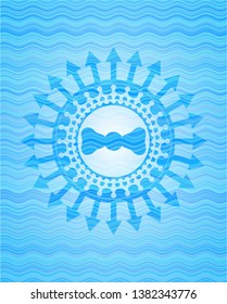 bow tie icon inside light blue water wave emblem background.