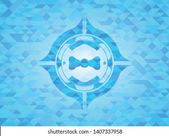 bow tie icon inside light blue emblem with mosaic background