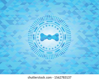 bow tie icon inside light blue emblem. Mosaic background