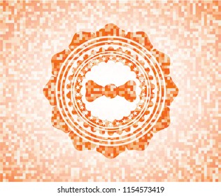 bow tie icon inside orange tile background illustration. Square geometric mosaic seamless pattern with emblem inside.