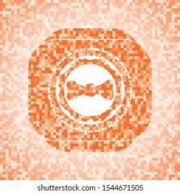 bow tie icon inside orange tile background illustration. Square geometric mosaic seamless pattern with emblem inside.