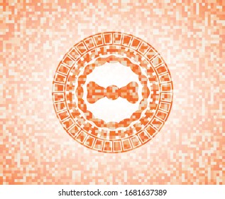 icono de corbata de arco dentro de la ilustración de fondo de mosaico naranja. Mosaico geométrico cuadrado sin fisuras con emblema interior.