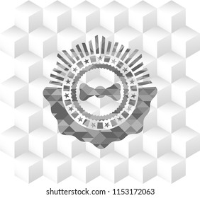 bow tie icon inside realistic grey emblem with cube white background