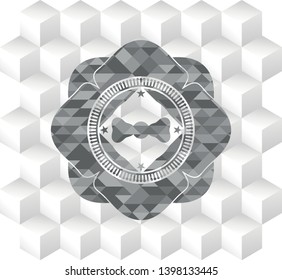 bow tie icon inside realistic grey emblem with cube white background