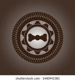 bow tie icon inside realistic wooden emblem
