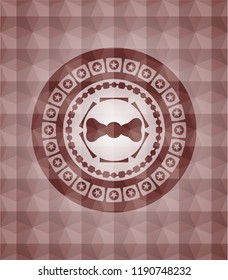 bow tie icon inside red polygonal badge. Seamless.
