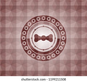 bow tie icon inside red seamless emblem with geometric background.