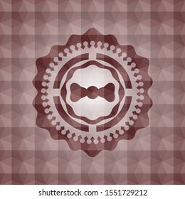 bow tie icon inside red emblem or badge with abstract geometric pattern background. Seamless.