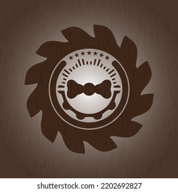bow tie icon inside retro style wood emblem. 