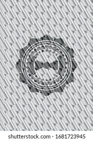 bow tie icon inside silver badge. Scales pattern. Vector Illustration. Detailed.