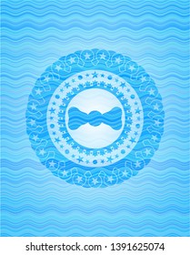 bow tie icon inside sky blue water badge background.